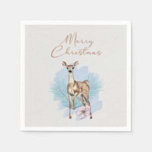 Merry Christmas Watercolor Deer Paper Napkin