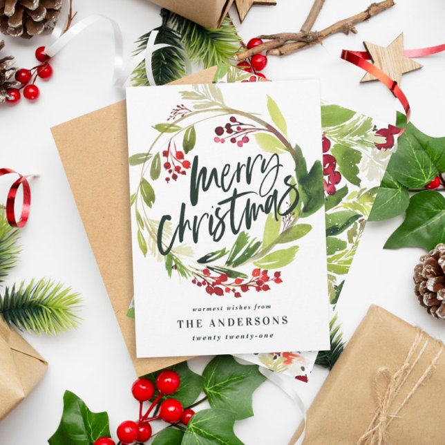 Merry Christmas watercolor floral Holiday Card (Creator Uploaded)