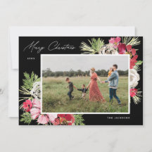 Merry Christmas Watercolor Flower Black