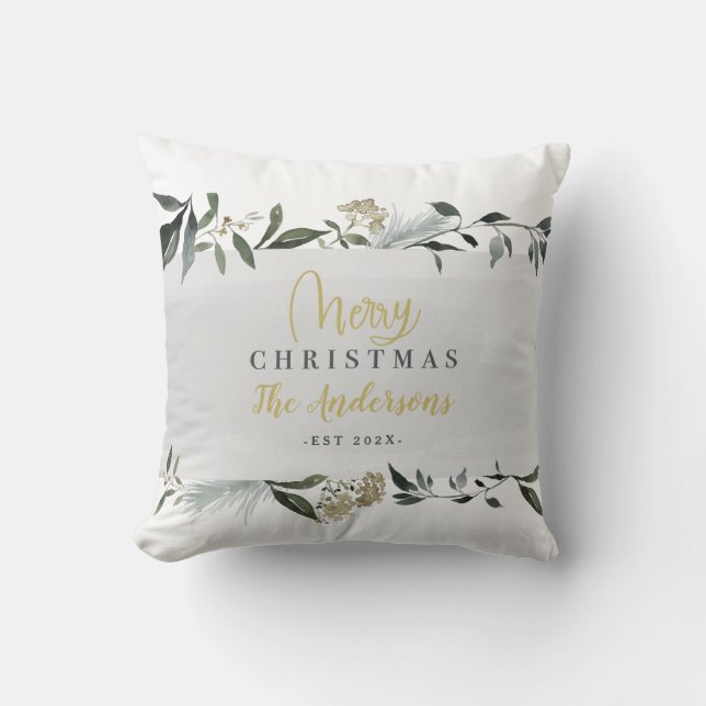 Merry Christmas watercolor foliage Christmas  Cushion (Front)