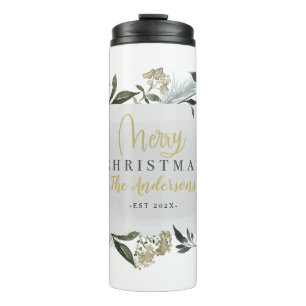 Merry Christmas watercolor foliage Christmas   Thermal Tumbler