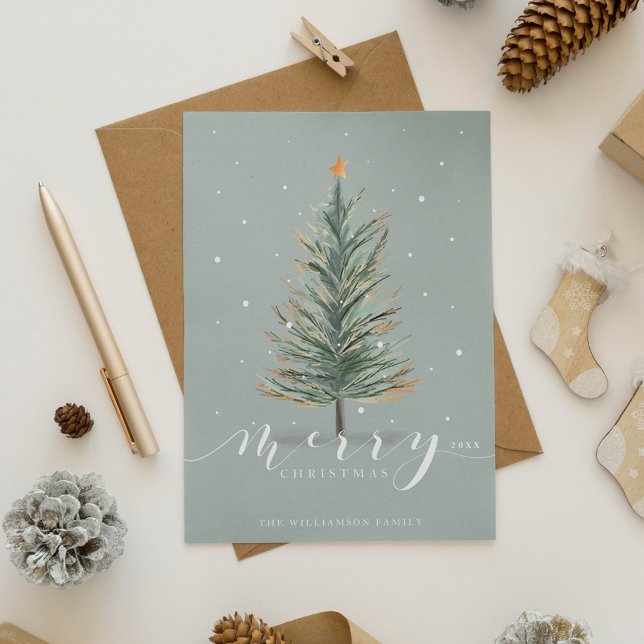 Merry Christmas Watercolor Forest Evergreen Tree Holiday Card (Merry Christmas Watercolor Forest Evergreen Tree Holiday Card)