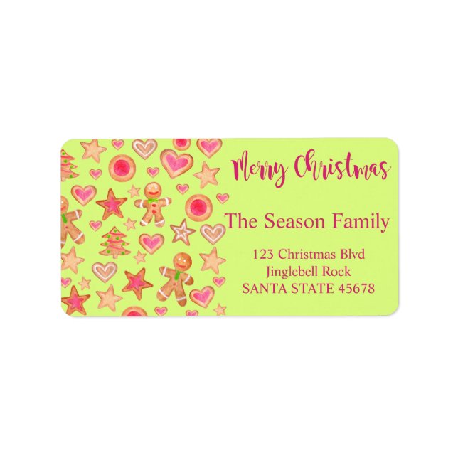 Merry Christmas watercolor gingerbread cookies Label (Front)