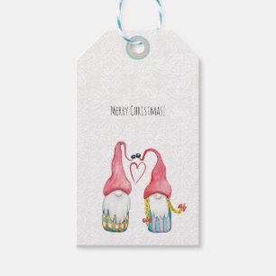 Merry Christmas Watercolor Gnome Illustration Gift Tags