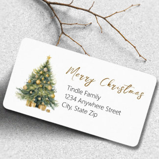 Merry Christmas Watercolor Gold Script Return Label