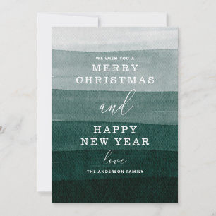 Merry Christmas. Watercolor green ombre typography Holiday Card