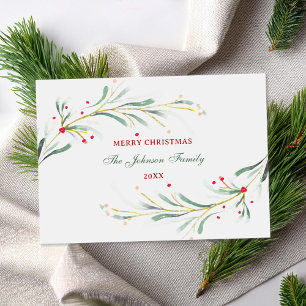 Merry Christmas Watercolor Greenery Non-Photo Holiday Card