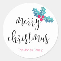 Merry Christmas, watercolor, holly, custom