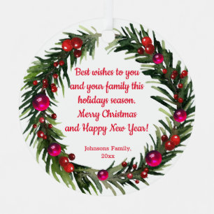 merry christmas watercolor holly greenery wreath  metal tree decoration