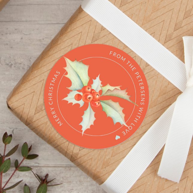 Merry Christmas watercolor Holy personalised red Classic Round Sticker (Creator Uploaded)