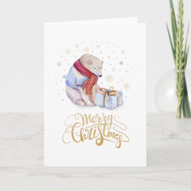 Merry Christmas Watercolor illustration Holiday Card (Front)