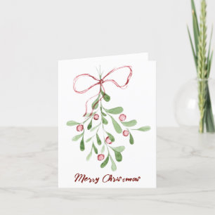 Merry Christmas Watercolor Mistletoe Holiday Card