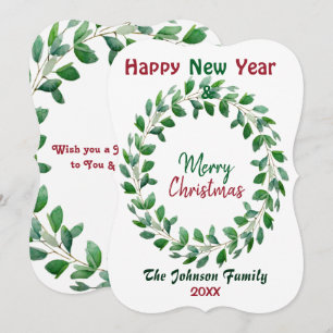  Merry Christmas Watercolor New Year Green Wreath