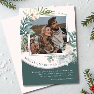 Merry Christmas Watercolor Newlywed Floral Photo