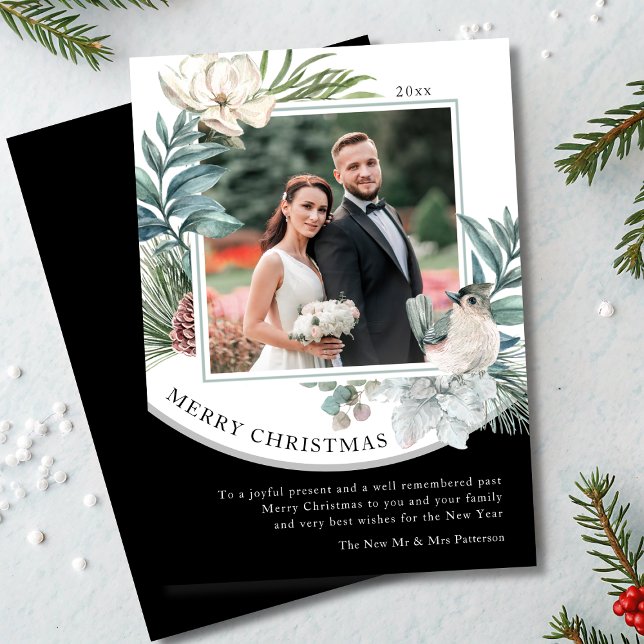 Merry Christmas Watercolor Newlywed Floral Photo (Creator Uploaded)