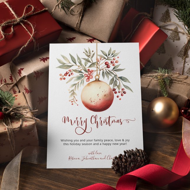 Merry Christmas Watercolor Ornament Holly Berry Holiday Card (Merry Christmas Watercolor Ornament Holly Berry Holiday Card)