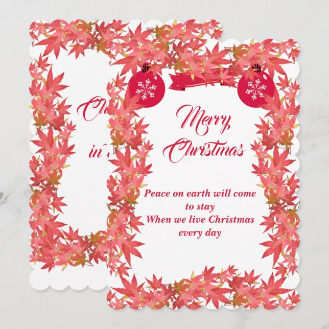 Merry Christmas  Watercolor Peach Maple Leaves  Holiday Card (Front/Back)