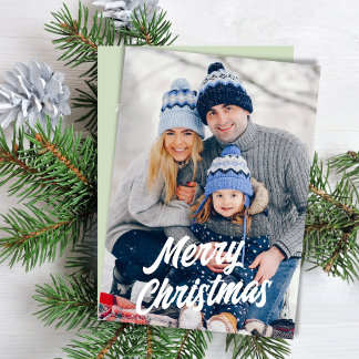Merry Christmas Watercolor Photo Christmas Trees Holiday Card