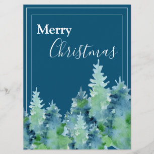 Merry Christmas Watercolor Pine Trees Holiday Card