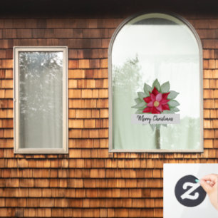 Merry Christmas Watercolor Poinsettia Hand-painted Window Cling