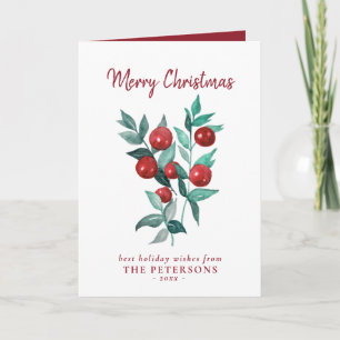 Merry Christmas Watercolor Red Berries Card