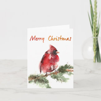 merry christmas watercolor red cardinal holiday card