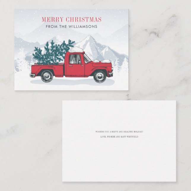 Merry Christmas Watercolor Red Truck Happy Holiday Card (Front/Back)
