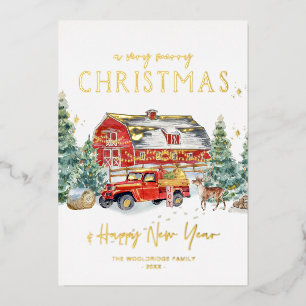 Merry Christmas Watercolor Red Truck Holiday