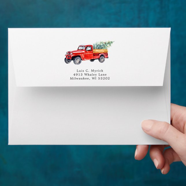 Merry Christmas | Watercolor Red Truck Holiday Envelope (Hand)