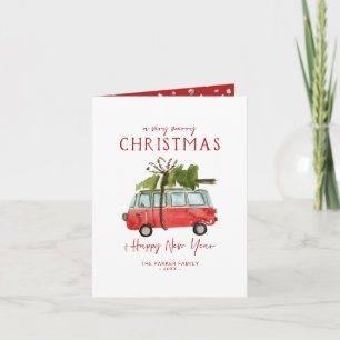 Merry Christmas Watercolor Red Van Holiday