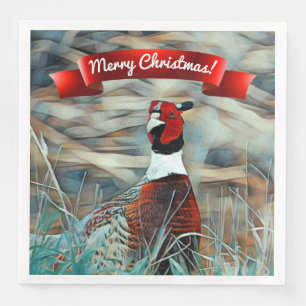 Merry Christmas Watercolor Ring-neck Pheasant Napkin