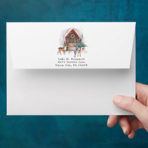 Merry Christmas   Watercolor Rustic Cabin Holiday Envelope