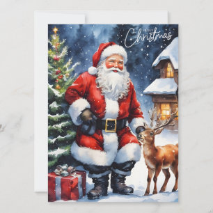 Merry Christmas Watercolor Santa Claus  Holiday Card