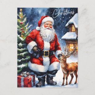Merry Christmas Watercolor Santa Claus  Holiday Postcard