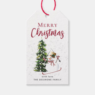 Merry Christmas Watercolor Snowman Gift Tag