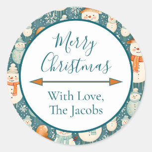Merry Christmas    Watercolor Snowmen Christmas Classic Round Sticker