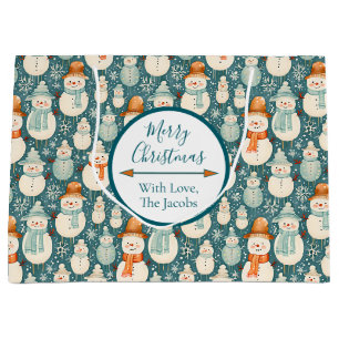 Merry Christmas Watercolor Snowmen Christmas Large Gift Bag
