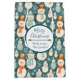 Merry Christmas Watercolor Snowmen Christmas Medium Gift Bag