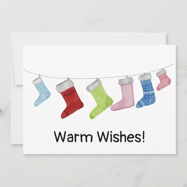 Merry Christmas Watercolor Stockings Holiday Card (Front)