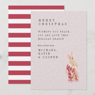 MERRY CHRISTMAS   Watercolor Stripe Scarf Bunny