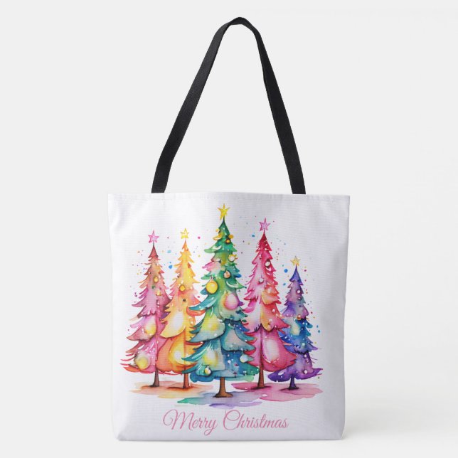 Merry Christmas Watercolor Tote Bag (Front)