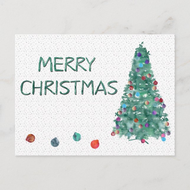 Merry Christmas Watercolor Tree Holiday Postcard (Front)