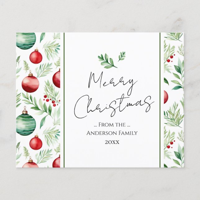 Merry Christmas Watercolor Tree Ornament (Front)