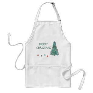Merry Christmas Watercolor Tree Standard Apron