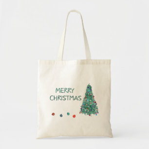 Merry Christmas Watercolor Tree Tote Bag