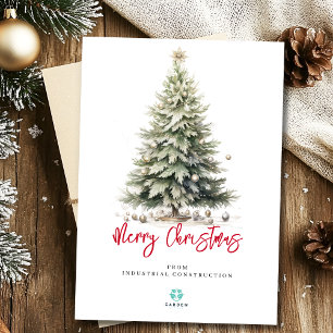 Merry Christmas watercolor tree with company logo Holiday Card