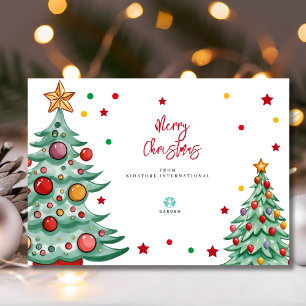 Merry Christmas watercolor trees kids company logo Holiday Card
