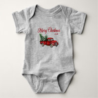 Merry Christmas Watercolor Vintage Red Truck