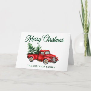 Merry Christmas Watercolor Vintage Truck Folded Card