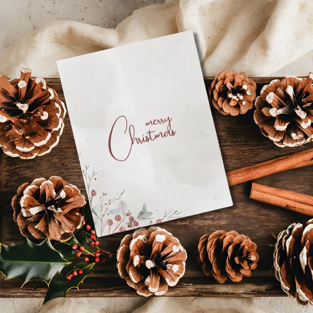 Merry Christmas Watercolor Winter Berry Non-Photo Holiday Card (Creator Uploaded)